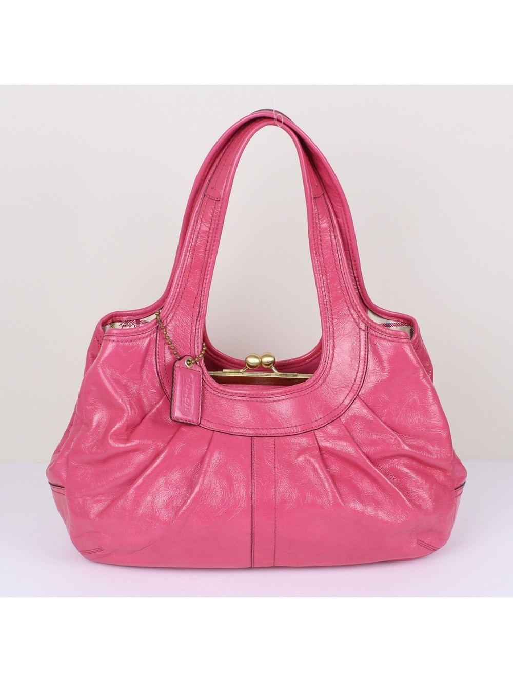 Vintage Coach 12520 Ergo Pleated Framed Satchel Pink Patent Leather Kisslock Bag